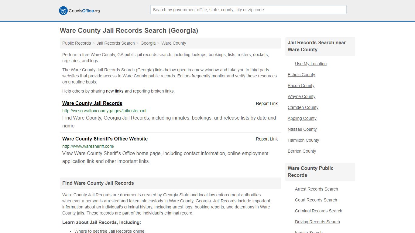 Jail Records Search - Ware County, GA (Jail Rosters & Records)